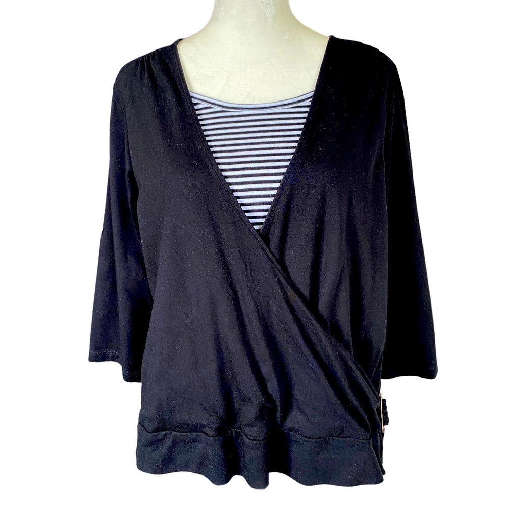 Studio Works dressy black and white 3/4 length sleeve top women’s size 1X